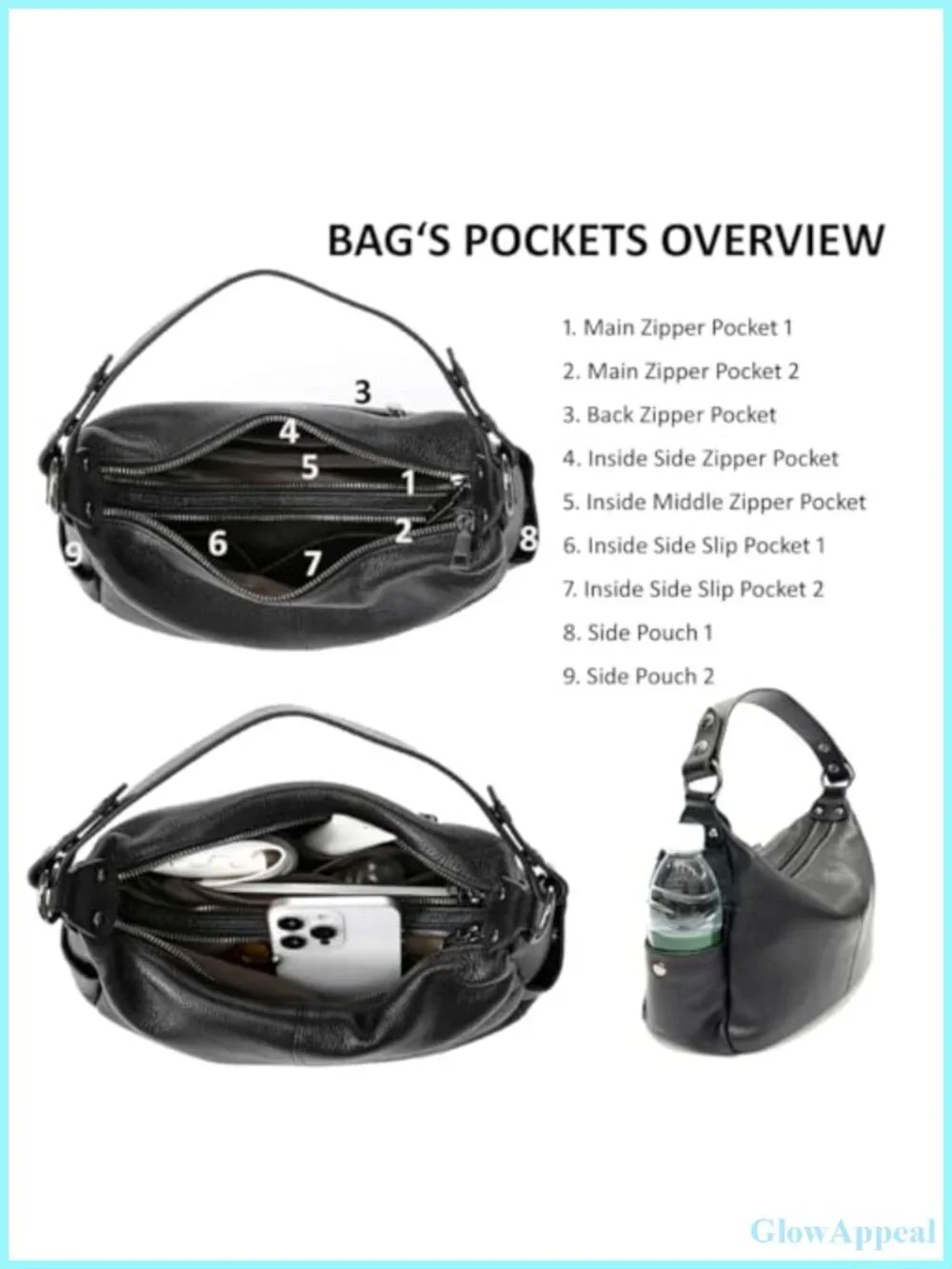 Genuine Leather Hobo Bag Crossbody with 3 Adjustable Straps